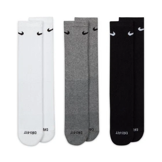 Nike Adult Crew Socks 3-Pack - Black/White/Gray 4 Nike Adult Crew Socks 3-Pack - Black/White/Gray - Image 2