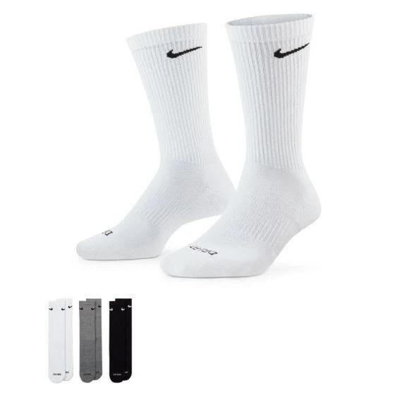 Nike Adult Crew Socks 3-Pack - Black/White/Gray 3 Nike Adult Crew Socks 3-Pack - Black/White/Gray
